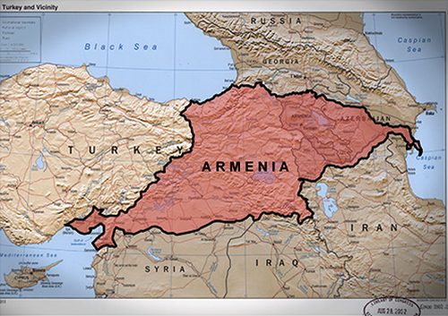 Map illustrating historic Armenia across parts of present-day eastern Turkey and the South Caucasus.